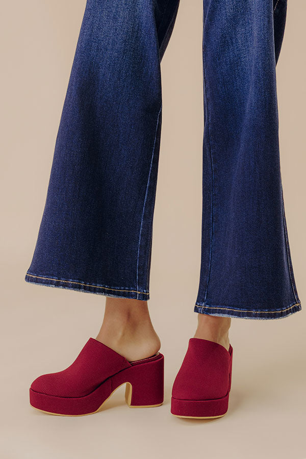 Jayde Corduroy Platform Clog Heels in Wine