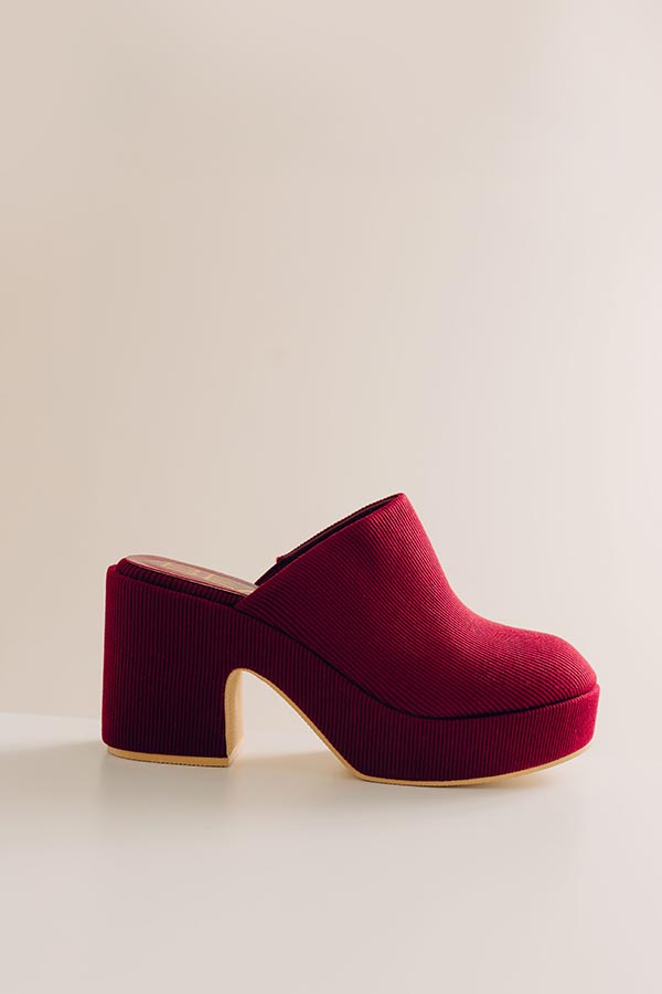 Jayde Corduroy Platform Clog Heels in Wine Image - 2