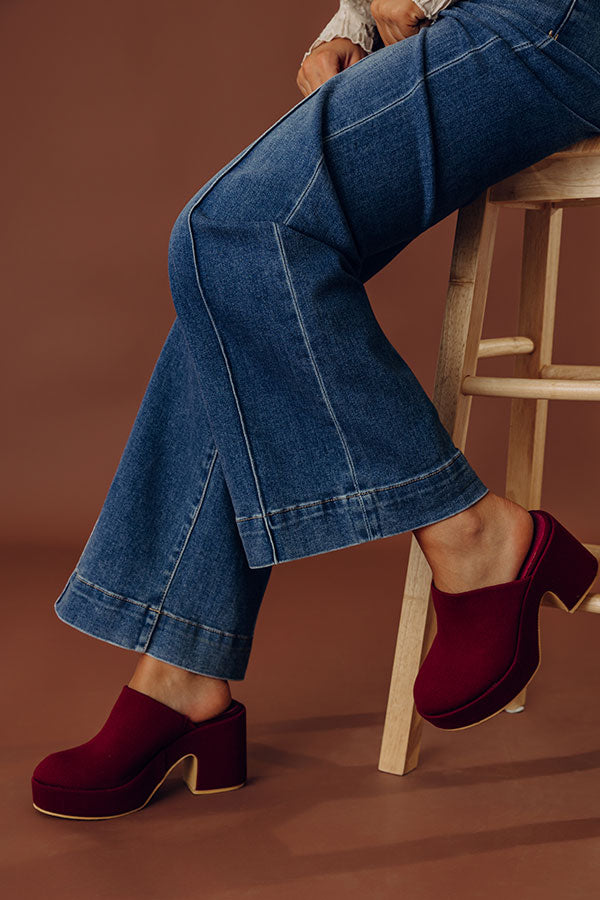 Jayde Corduroy Platform Clog Heels in Wine