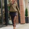 Femme Fatale High Waist Satin Lace Midi Skirt in Black Image - 1
