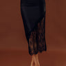 Femme Fatale High Waist Satin Lace Midi Skirt in Black Image - 1