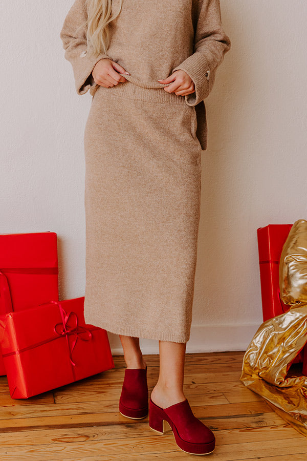 Falling for Cozy High Waist Knit Midi Skirt in Iced Mocha Image - 2