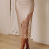 Femme Fatale High Waist Satin Lace Midi Skirt in Beige Image - 1