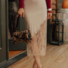 Femme Fatale High Waist Satin Lace Midi Skirt in Beige Image - 1