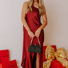 Glam Agenda Satin Asymmetrical Halter Drape Scarf Maxi Dress Image - 1