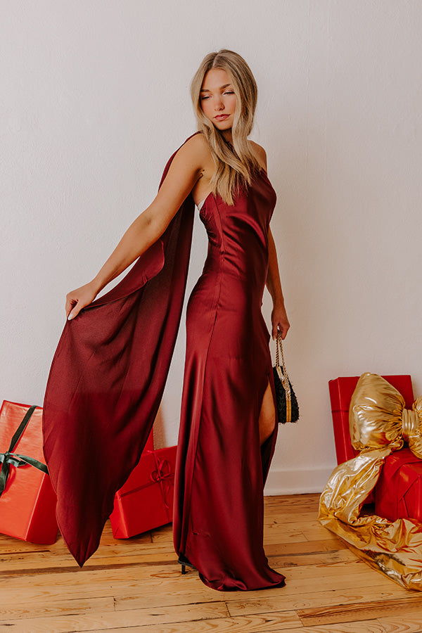Glam Agenda Satin Asymmetrical Halter Drape Scarf Maxi Dress L / merlot Glam Agenda Satin Asymmetrical Halter Drape Scarf Maxi Dress L / merlot