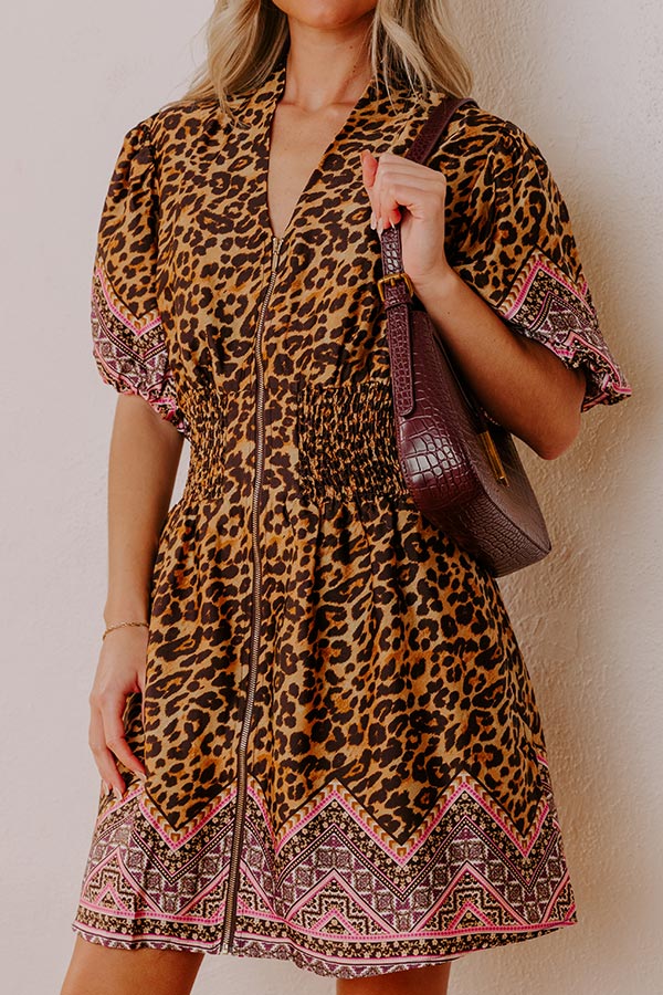 Wildly Chic Satin Leopard Mini Dress S / Brown Wildly Chic Satin Leopard Mini Dress S / Brown