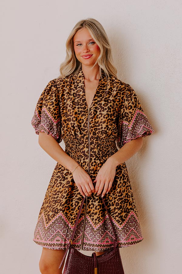 Wildly Chic Satin Leopard Mini Dress S / Brown Wildly Chic Satin Leopard Mini Dress S / Brown