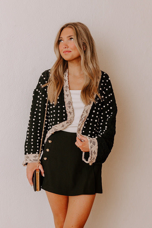Lattes At The Louvre Pearl Embellished Knit Cardigan