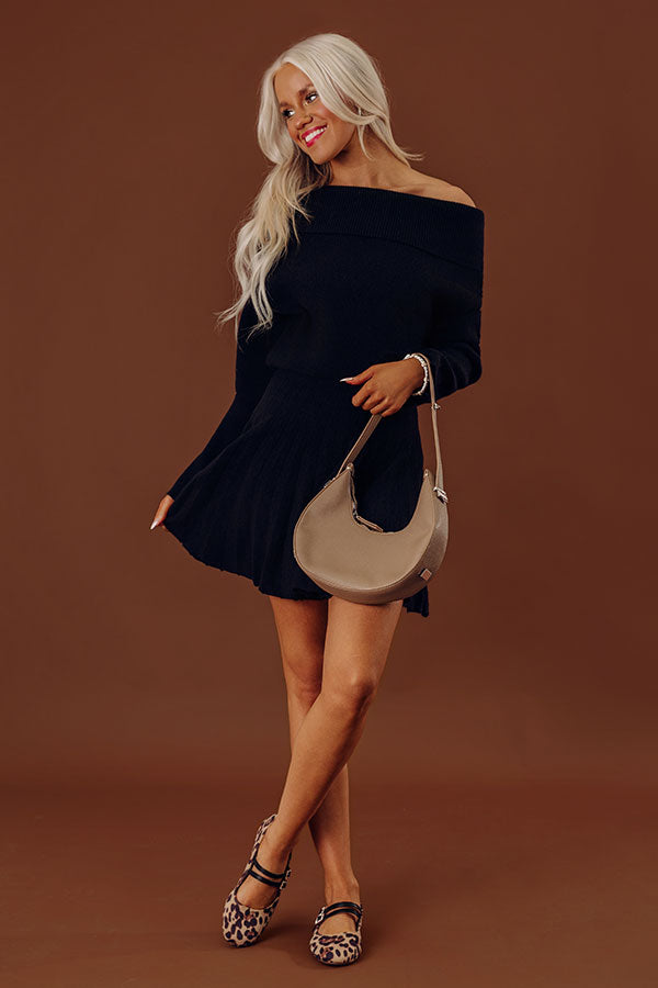 Downtown Stroll Off Shoulder Sweater Mini Dress in Black Image - 1