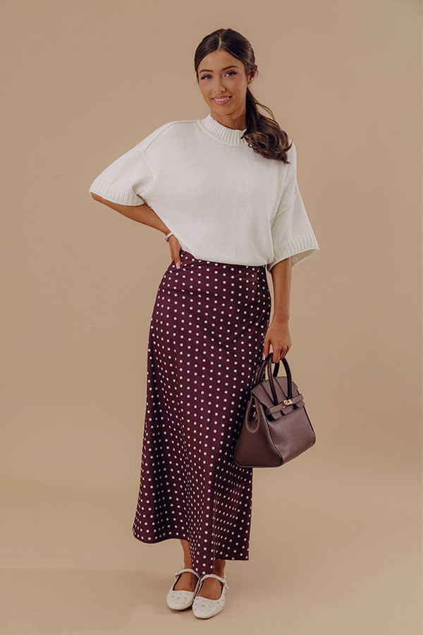 Effortless Spots High Waist Satin Midi Skirt