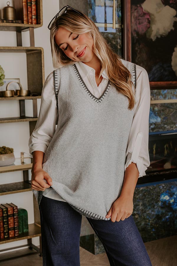 Casual Look Knit Vest Top in Grey Image - 2
