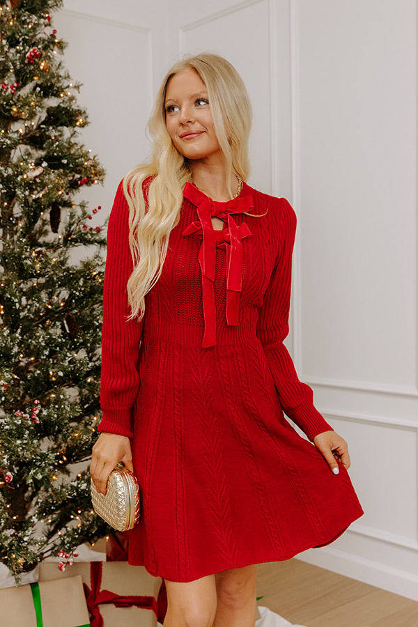 Holiday Muse Cable Knit Sweater Mini Dress in Red L / Red Holiday Muse Cable Knit Sweater Mini Dress in Red L / Red