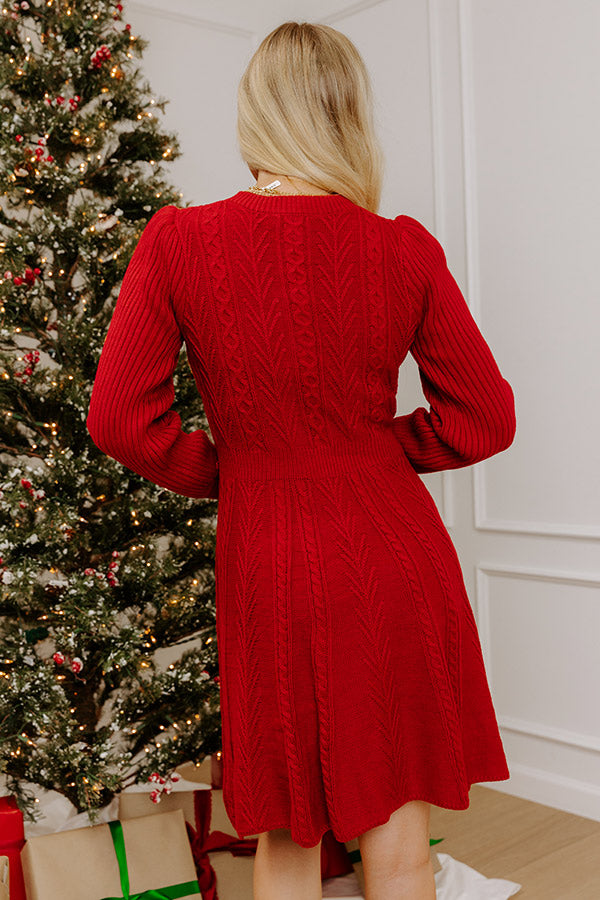 Holiday Muse Cable Knit Sweater Mini Dress in Red L / Red Holiday Muse Cable Knit Sweater Mini Dress in Red L / Red