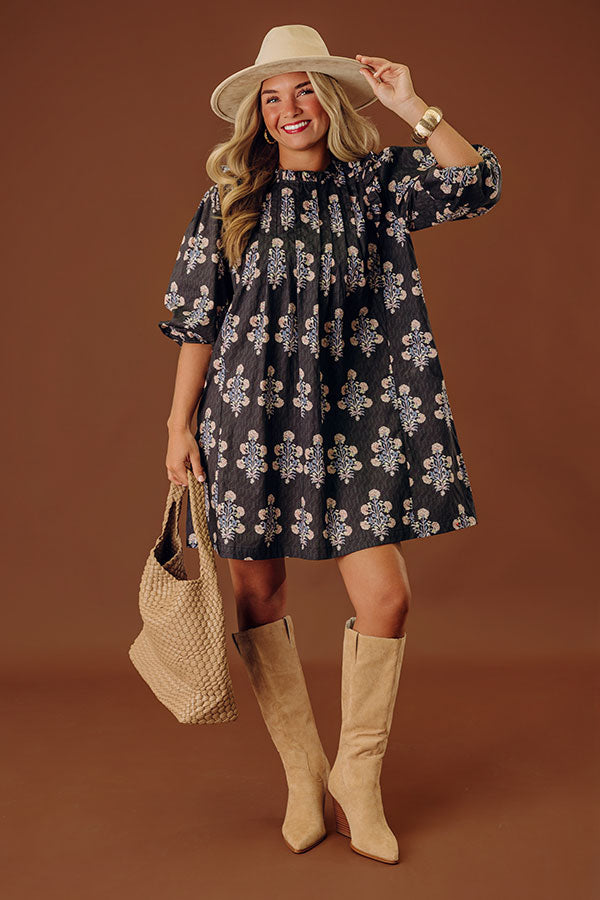Floral Sonata Pleated Mini Dress in Black Image - 1
