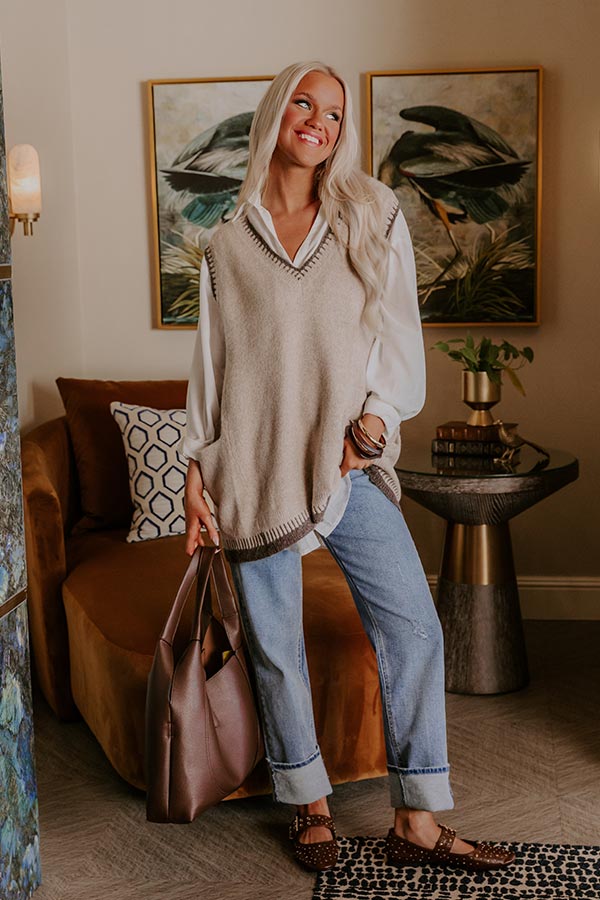 Casual Look Knit Vest Top in Iced Mocha Image - 2
