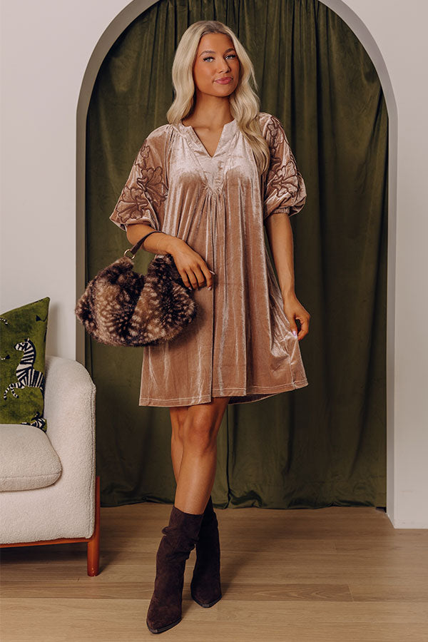 Social Season Embroidered Velvet Mini Dress Image - 1