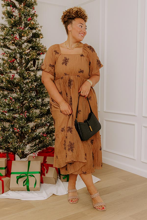 Meadow Whispers Embroidered Midi Dress Curves 1XL / Chocolate Meadow Whispers Embroidered Midi Dress Curves 1XL / Chocolate