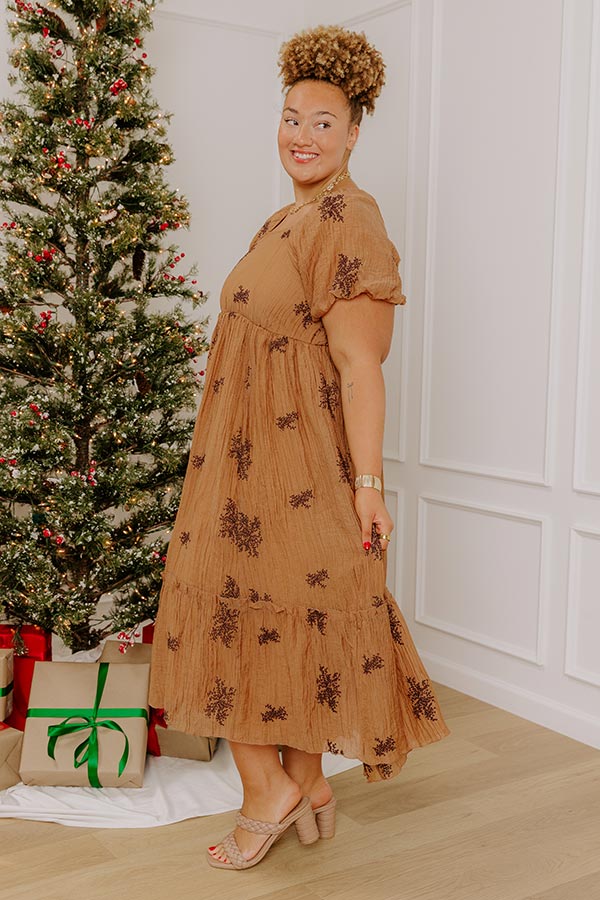Meadow Whispers Embroidered Midi Dress Curves 1XL / Chocolate Meadow Whispers Embroidered Midi Dress Curves 1XL / Chocolate
