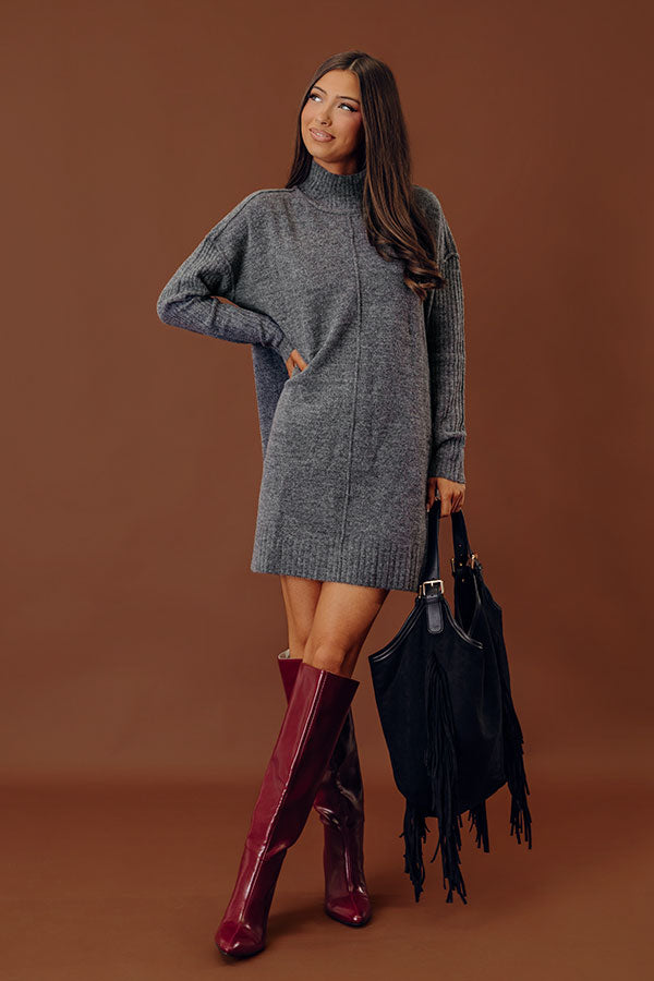 Soho Soft Knit Sweater Mini Dress in Charcoal Image - 1