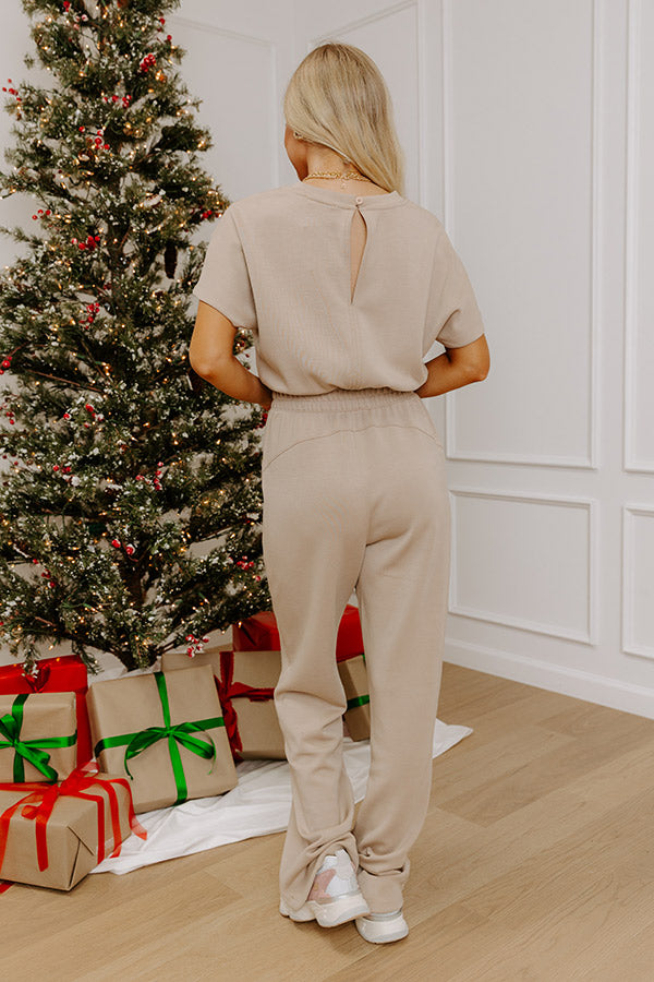 Urban Sleek Scuba Jumpsuit in Warm Taupe Image - 5