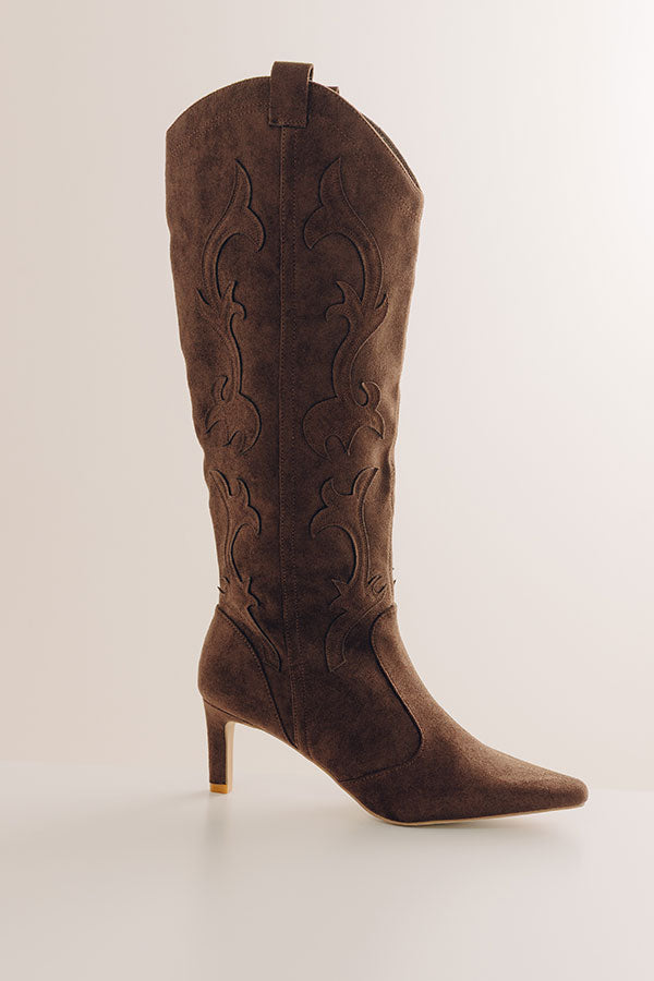 Abrams Faux Suede Knee High Cowboy Boot In Chestnut Image - 1