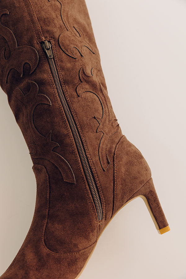 Abrams Faux Suede Knee High Cowboy Boot In Chestnut Image - 3