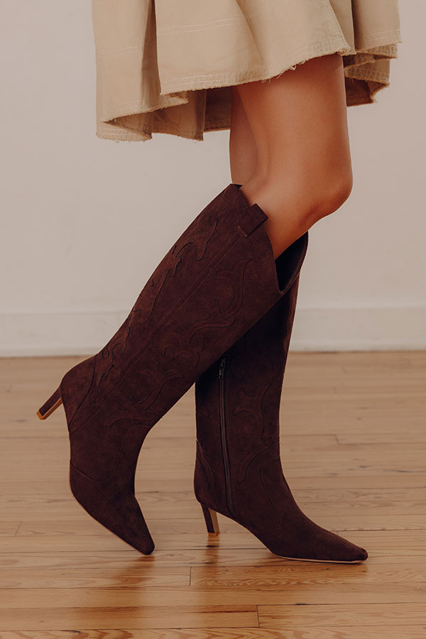 Abrams Faux Suede Knee High Cowboy Boot In Chestnut