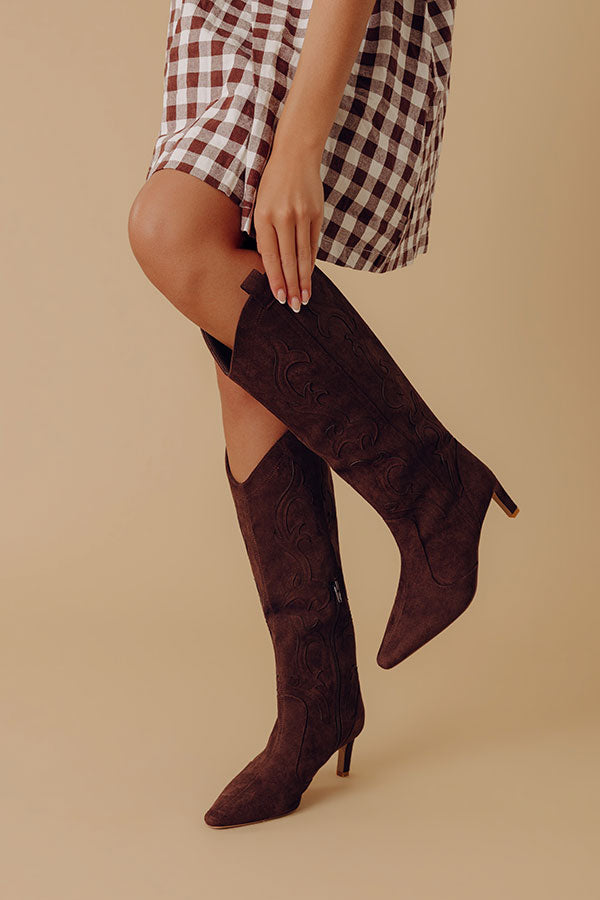 Abrams Faux Suede Knee High Cowboy Boot In Chestnut Image - 1