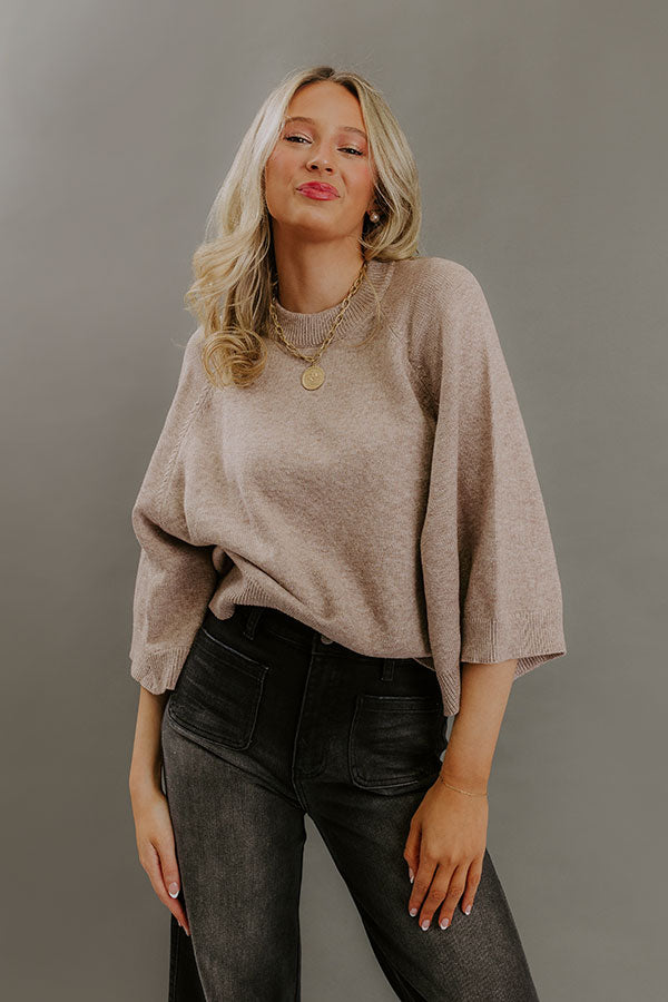 Downtown Cozy Knit Sweater Top in Light Mocha