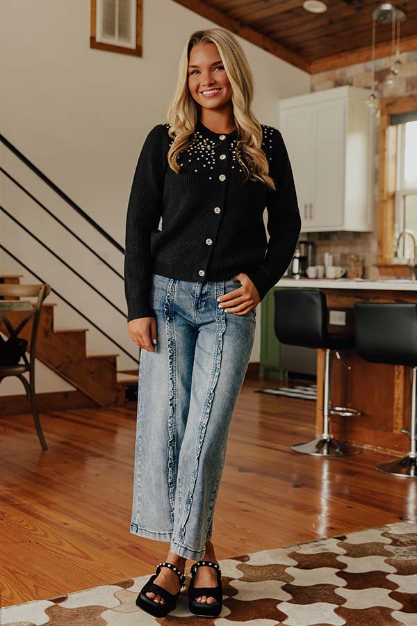 Sparkle Season Embellished Knit Cardigan in Black Image - 1