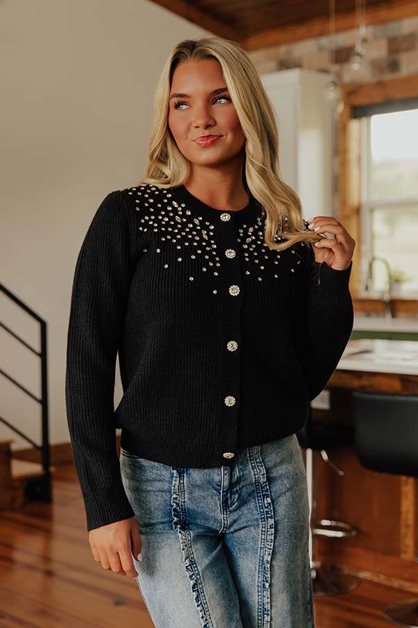 Sparkle Season Embellished Knit Cardigan in Black Image - 2