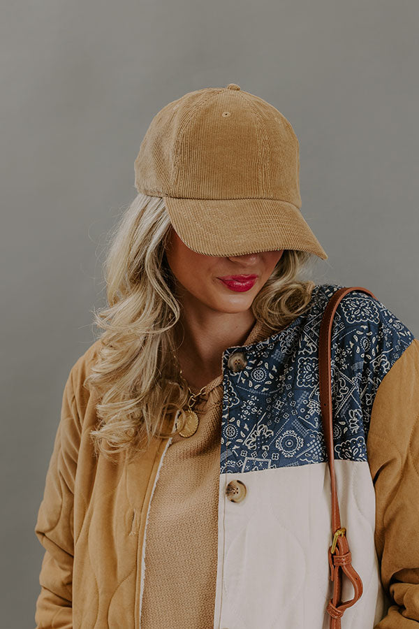 Girl On The Go Corduroy Baseball Cap in Iced Mocha