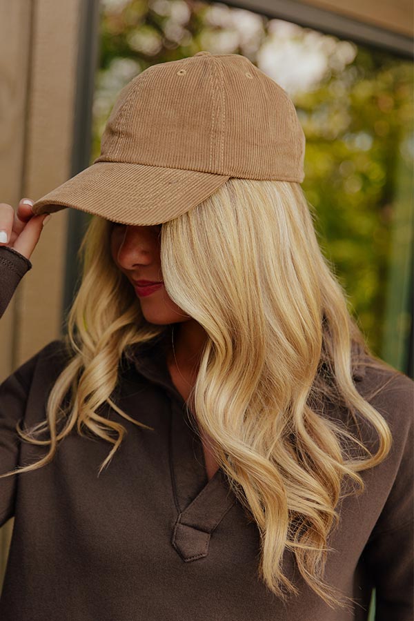 Girl On The Go Corduroy Baseball Cap in Iced Mocha