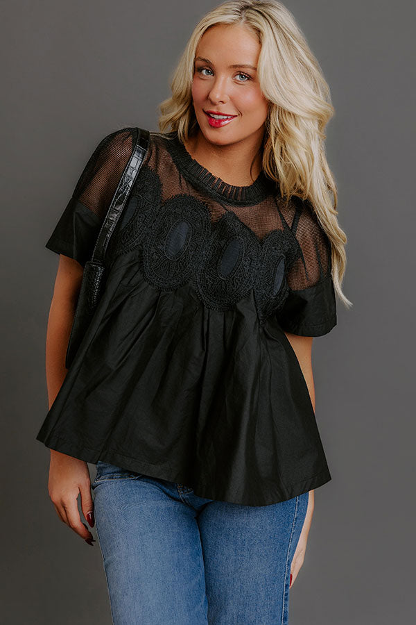 Charmed Life Lace Applique Mesh Top in Black Image - 1