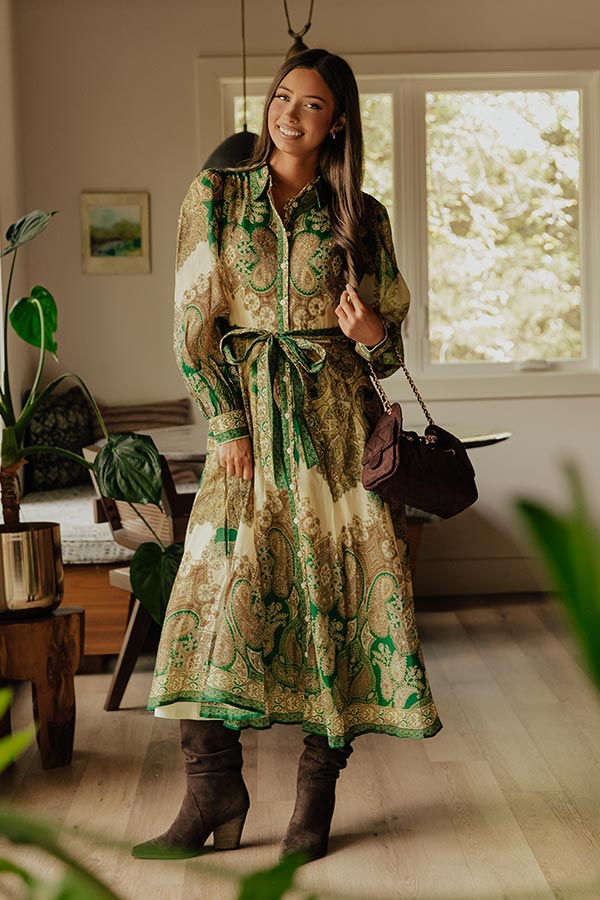 Weekend in London Paisley Button Down Midi Dress Image - 1