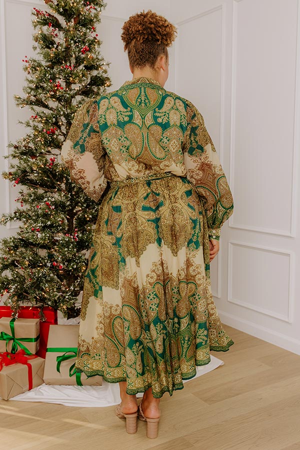 Weekend in London Paisley Button Down Midi Dress Curves 2XL / green Weekend in London Paisley Button Down Midi Dress Curves 2XL / green