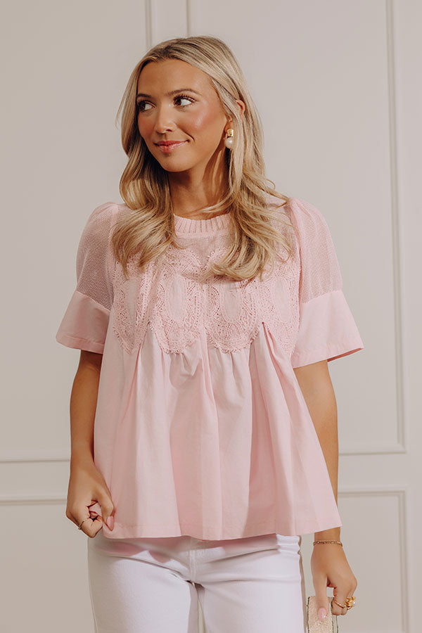 Charmed Life Lace Applique Mesh Top in Pink Image - 1