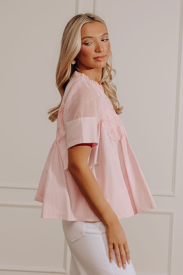 Charmed Life Lace Applique Mesh Top in Pink Image - 2