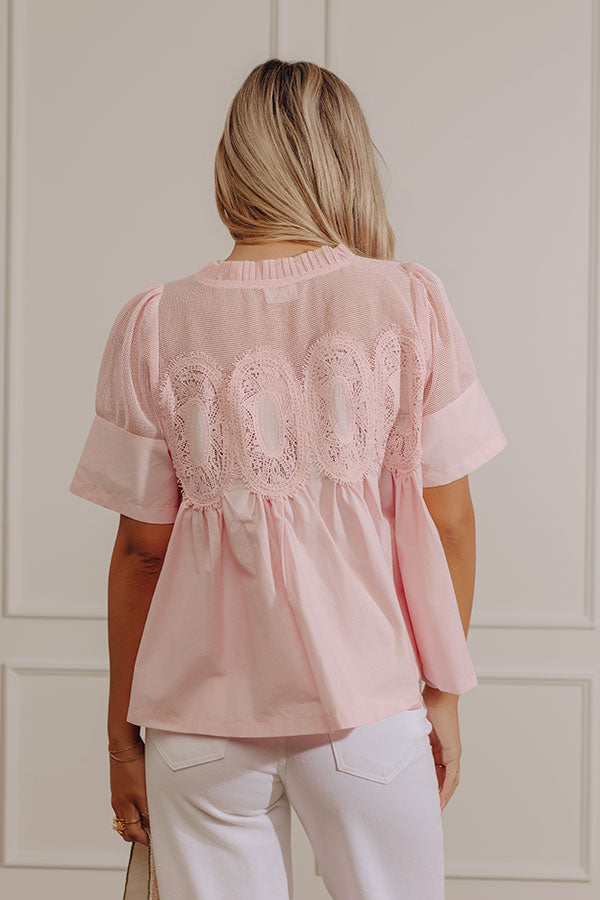 Charmed Life Lace Applique Mesh Top in Pink Image - 3