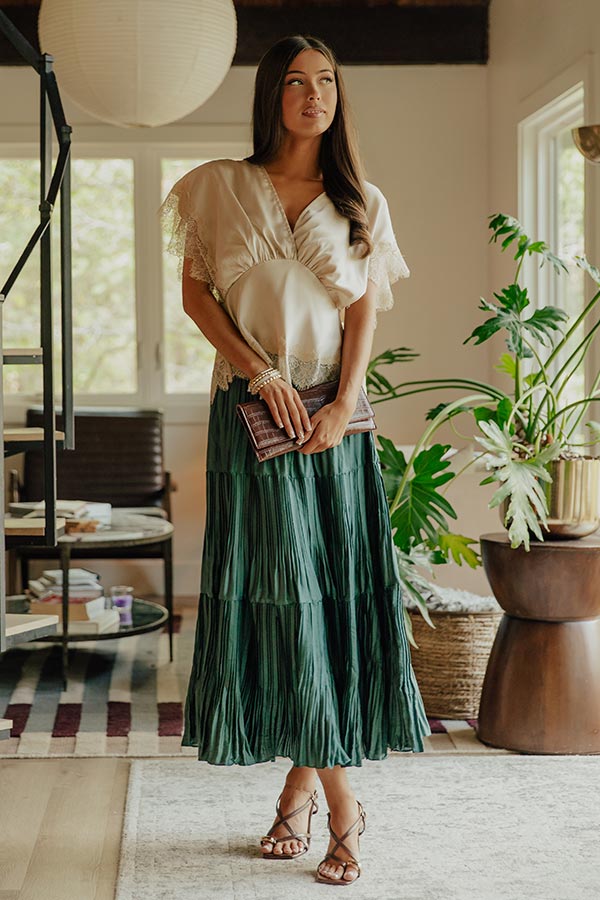 Manhattan Skyline High Waist Pleated Midi Skirt in Deep Forest Image - 1