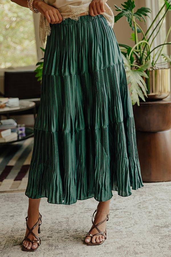 Manhattan Skyline High Waist Pleated Midi Skirt in Deep Forest Image - 2