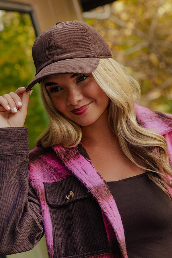 Girl On The Go Corduroy Baseball Cap in Chestnut
