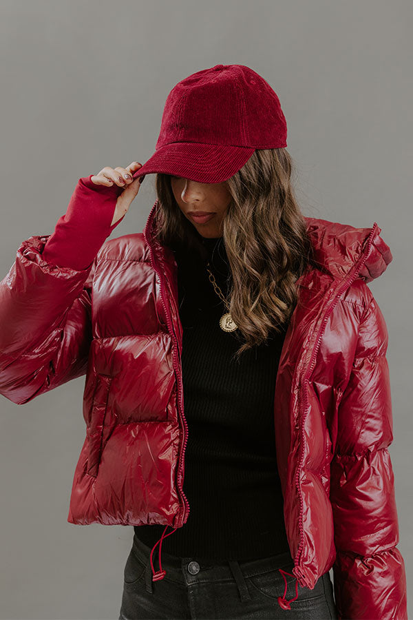 Girl On The Go Corduroy Baseball Cap in Merlot