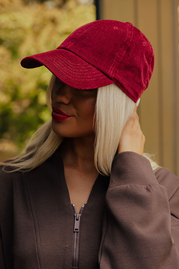 Girl On The Go Corduroy Baseball Cap in Merlot Image - 1