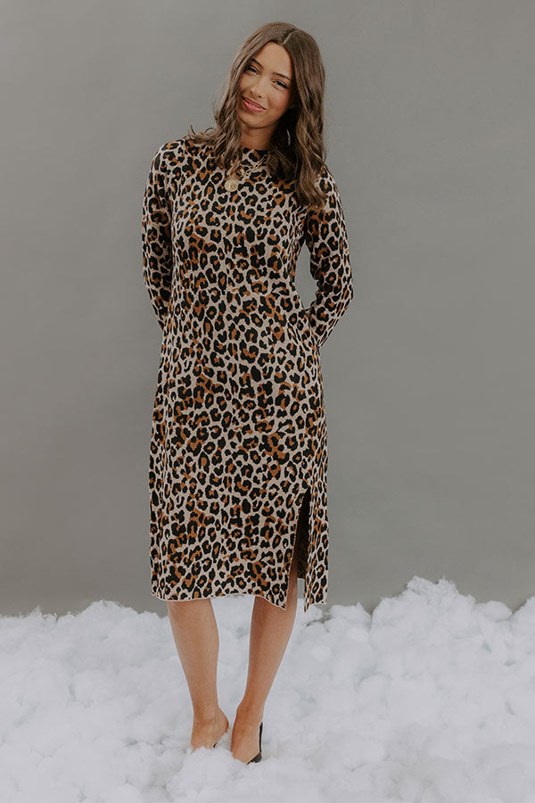 Metro Muse Knit Leopard Midi Dress L / Iced Latte Metro Muse Knit Leopard Midi Dress L / Iced Latte