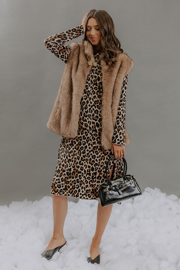 knit leopard dress Metro Muse Knit Leopard Midi Dress L / iced latte