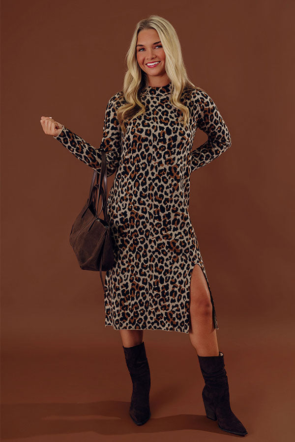 Metro Muse Knit Leopard Midi Dress Image - 1