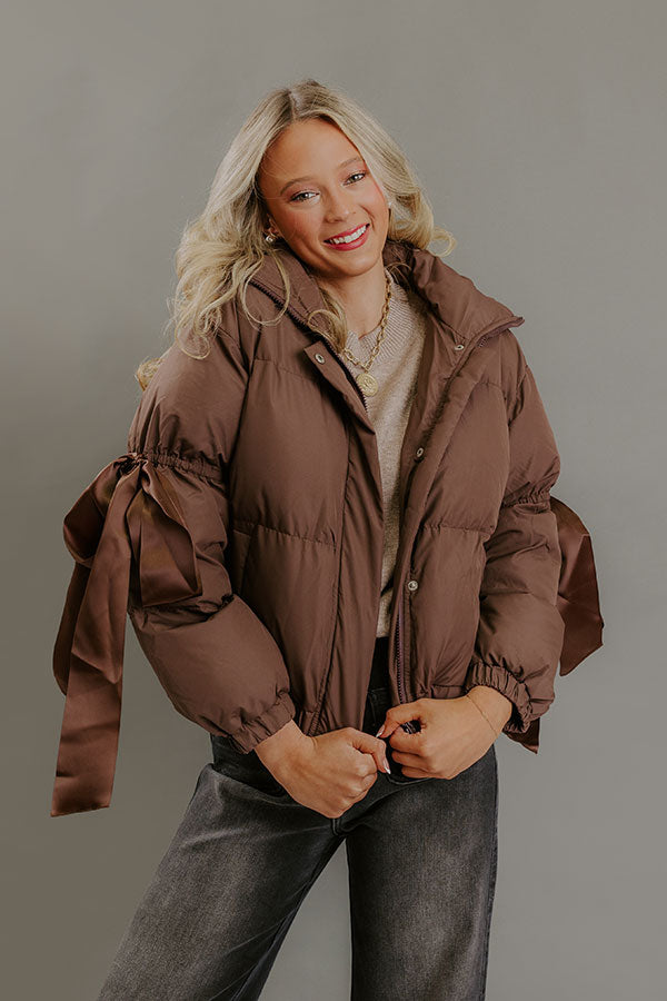 Falling For Cozy Puffer Jacket in Brown Image - 1