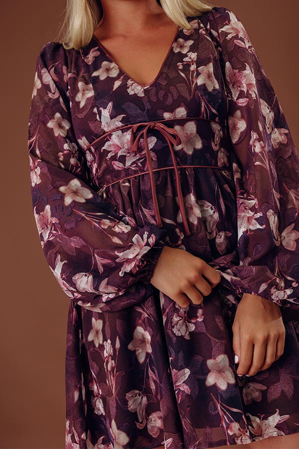 Evening Garden Floral Jacquard Mini Dress Image - 2